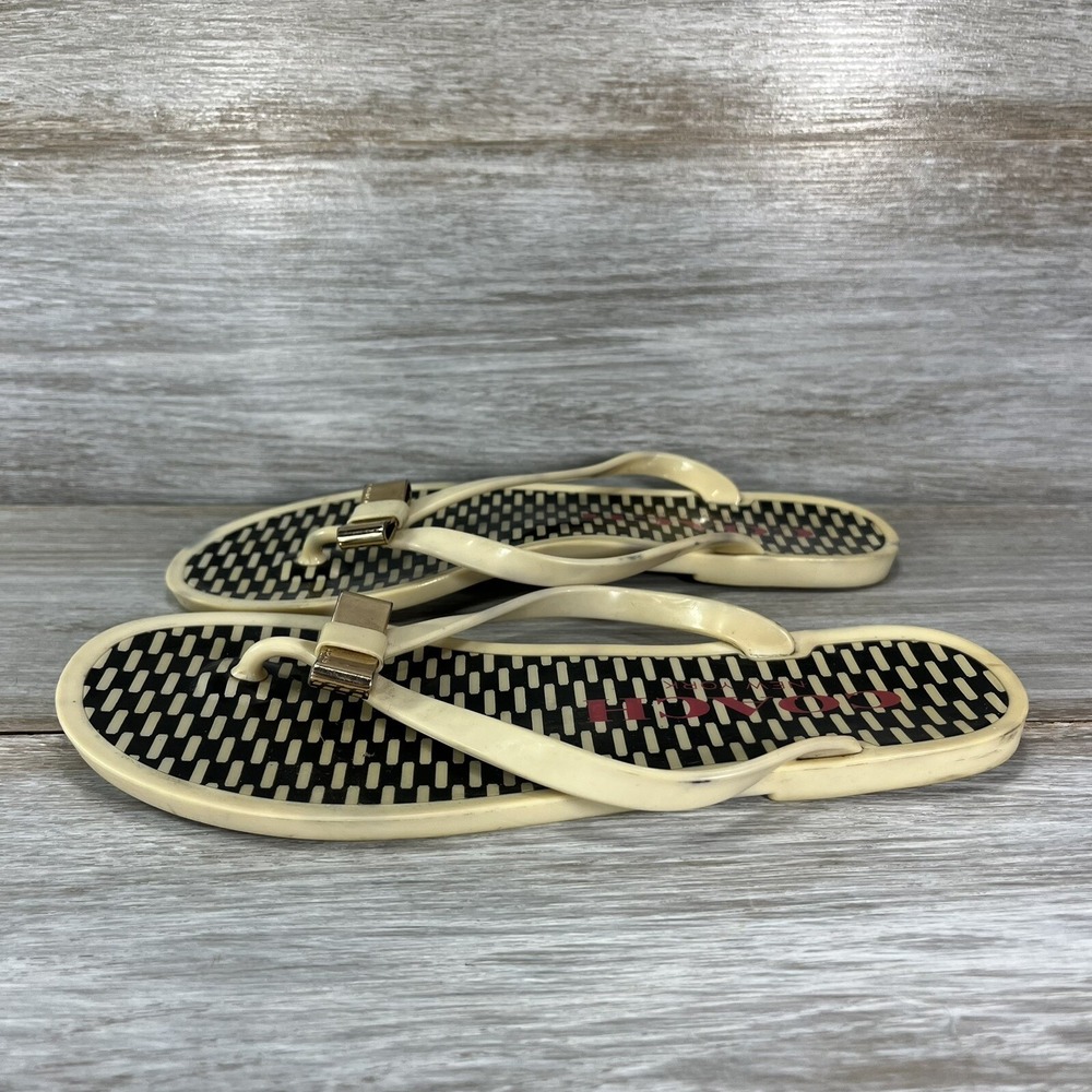 Coach Women's Landon Cream Off-White Thong Jelly Flip Flops Sandals Size 6 B